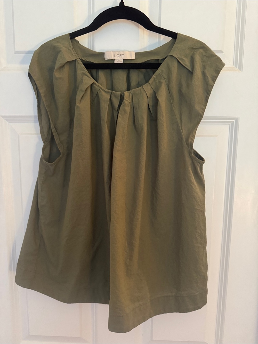 LOFT Olive Green Pleated Cap Sleeve Top. Worn once.